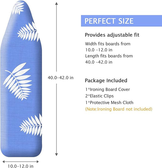 SheeChung 12x42 Inch Ironing Board Cover and Pad -100% Cotton and Heavy-Duty,Snug Fit Over-The-Door & Built in Wall Ironing Board Cover Replacement Pad Cover
