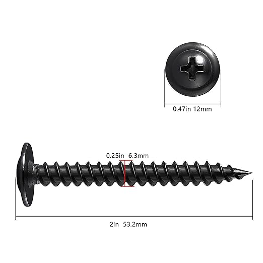 Wensilon(75 pcs)#14×2" Phillips Truss Head Wood Screws Black Galvanizing Quick Metal Self Tapping.