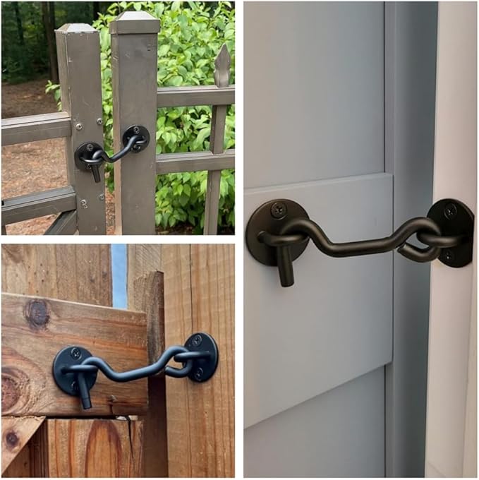 (2 Pack) Raswik 4" Privacy Hook and Eye Gate Latch Easy Lock for Sliding Barn Door, Black