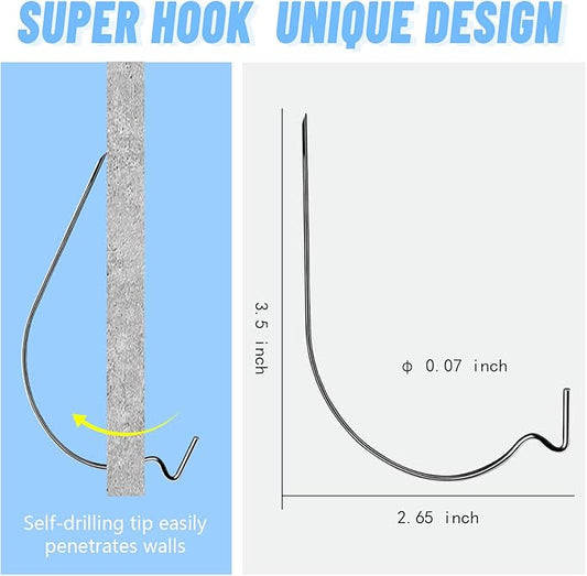 20pcs Black Super Hook Picture Hangers and Office Pack, Drywall Hooks for Hanging Pictures, Wall Hooks, Picture Hangers, Picture Hanging Kit,Hang Art, Clock, Shelves, Mirrors