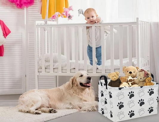Essme Rectangular Dog Basket,Kids Storage Basket with Handles for Room Decor, Dog Bins,Puppy Storage Bin(Dog Paw)
