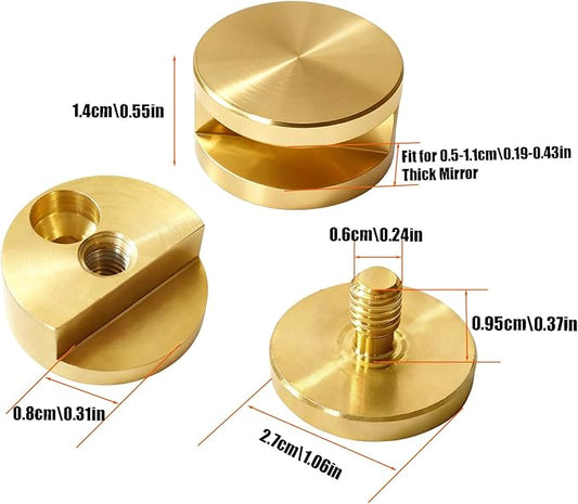 Aluminum Mirror Clips, Round Shape Wall-Mounted Mirrors Bracket, Glass Clips Clamps Holder, Dresser Mirror Fixed Fitting for 5-11mm Thick Mirrors 8 Pcs (Gold)