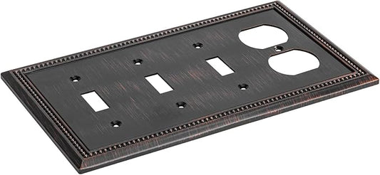 Henne Bery Sunken Pearls Heavy Duty Decorative Wall Plate Switch Plate Outlet Cover (Triple Toggle/Single Duplex, Aged Bronze)