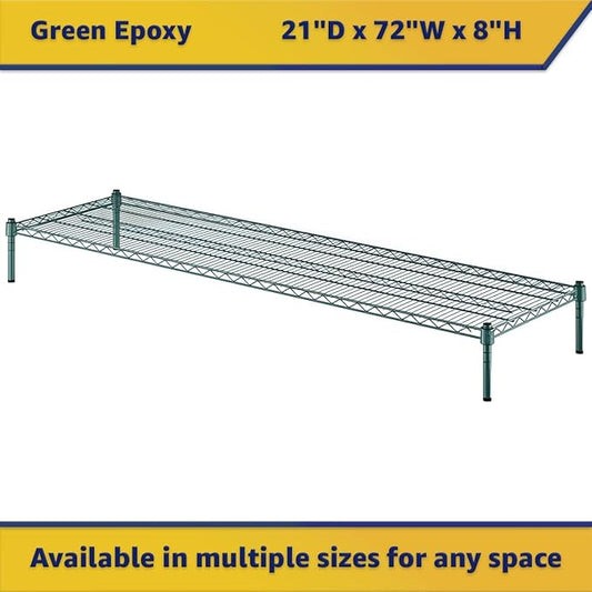 21" x 72" x 8" Green Epoxy Wire Storage Shelf, Dunnage Rack, Commercial 1 Tier Small Shelf