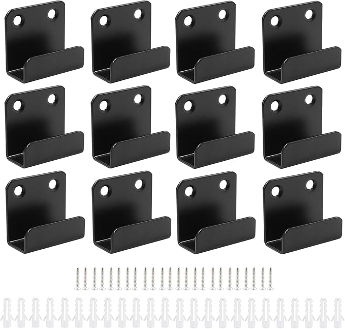 12 Pack Tile Display Wall Hanger Fastener, Stainless Steel Wall Mount Brackets Hook with 15mm Inner Width Heavy Duty Tile Hangers for Ceramic Tile Display (Black)