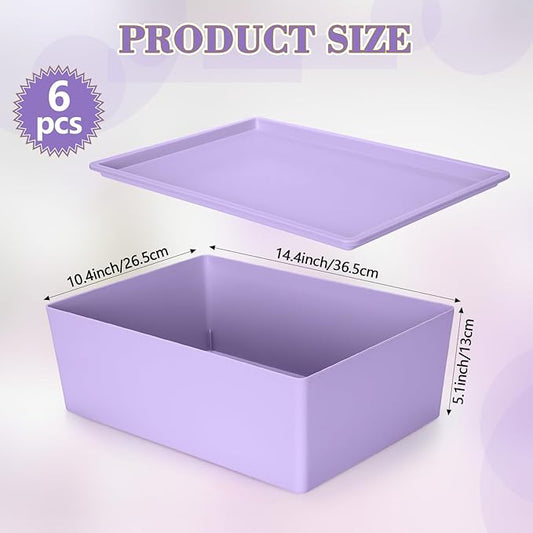 Menkxi 6 Pcs Large Plastic Storage Bins with Lids 14.4 x 10.4 x 5.1 Inch Stackable Storage Containers Decorative Cubby Organizer for Clothes Shelves Garage Closet Office (Pink, Purple)
