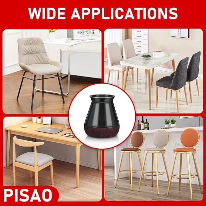 24 Pcs Chair Leg Floor Protectors, Black Silicone Chair Leg Protectors Caps Covers for Hardwood Floors, Furniture Pads Sliders with Wrapped Felt Bottom Small (Fit:0.5"-0.75")