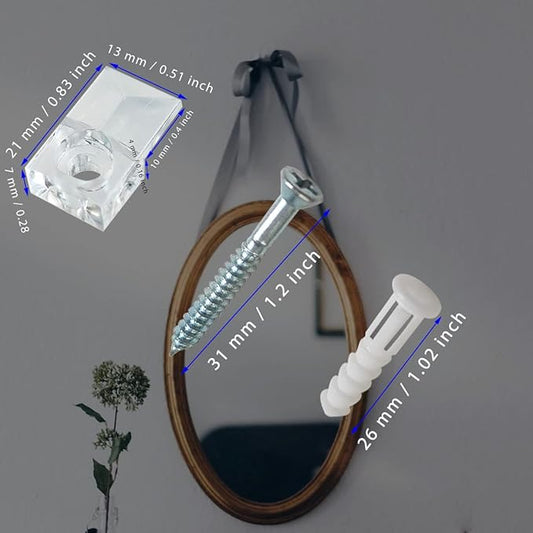 20 Set Mirror Holder Clips Kit, Glass Retainer Clips, Clear Plastic, Wall & Door Mount