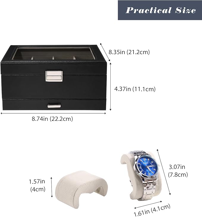 ProCase Watch Box, 8 Slot Watches Display Case with Drawer, Mens Watch Case with Glass Lid, 2-Layer Mens Jewelry Organizer Storage Holder, Birthday Valentine Gifts for Men -8 Slot, Black