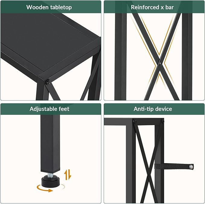 Console Table Narrow Long, Behind Couch Table with Oulets & USB Ports, Industrial Long Skinny Stand for Entryway,Hallway, Living Room, Bedroom Black, 7.9" D x 70" W x 30.3" H
