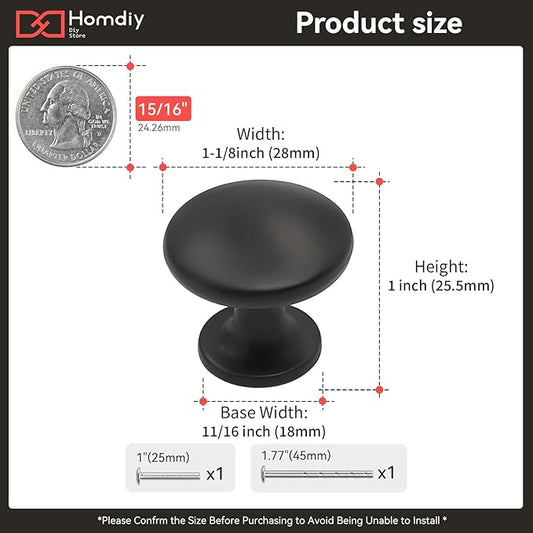 homdiy 30 Pack Cabinet Knobs Black Round Drawer Knobs Kitchen Cabinet Hardware for Bathroom, Closet, Wardrobe