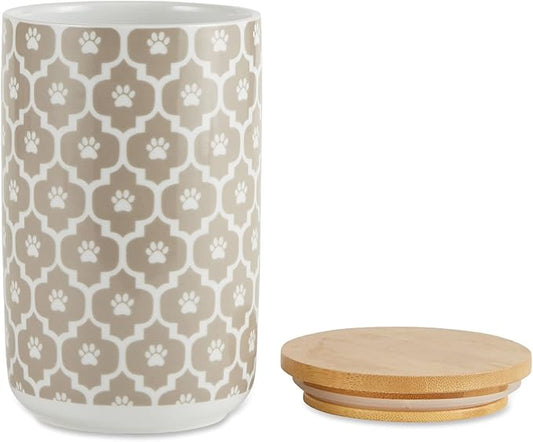 Bone Dry Lattice Collection Pet Bowl & Canister, Treat Canister, 4x6.5 inches, Stone