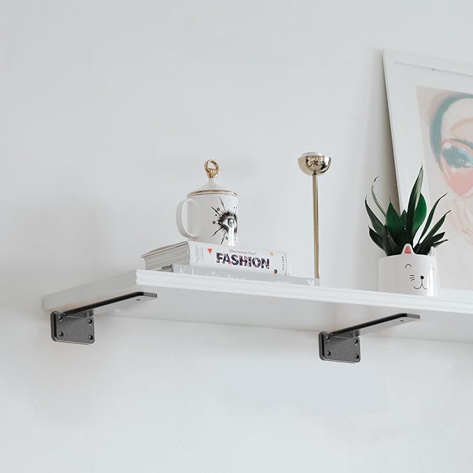 Floating Shelf Brackets Upgraded,4 inch, Black Heavy Duty Iron Shelf Brackets, Industrial Modern Floating Shelf Support for Wall Mount Shelves,Wide Brackets ,4 Pack, Support DIY(5mm Thickening Type).