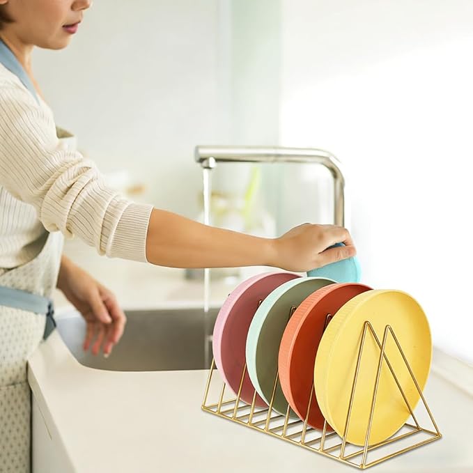 4Pcs Triangle File Holder, 9 Slot Black Magazine Holder, Metal Vinyl Record Storage Stand, Desktop File Organizer Magazine Rack, Bookshelf Organizer for Office Home, Letter Book (Gold) (Gold)