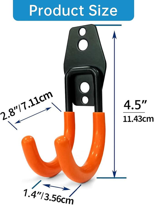 2 Pack Garage Storage Utility Hooks,Garage Garden Tool Organizer,Steel Wall Mount Hooks, Garden Small U Hooks (Type O-Orange)