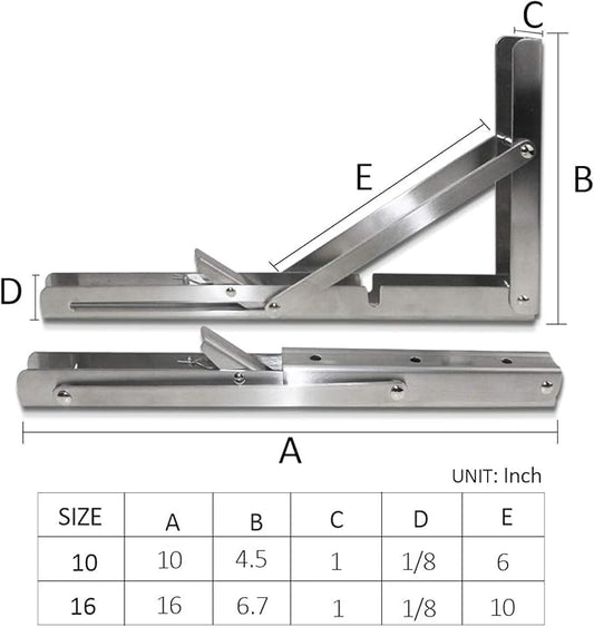 Storystore Folding Shelf Brackets - 16 Inch Heavy Duty Stainless Steel Collapsible Shelf Bracket for Bench Table, Space Saving DIY Bracket (4PCS)
