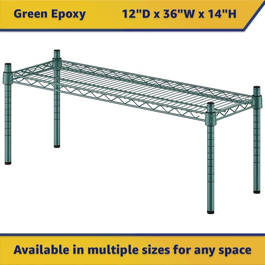 12" x 36" x 14" Green Epoxy Wire Storage Shelf, Dunnage Rack, Commercial 1 Tier Small Shelf