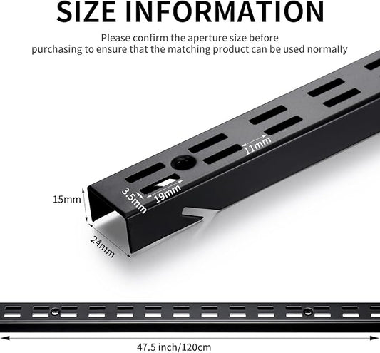 6 Pcs Shelf Rails Bracket Track 47.5 Inches Upright Closet System Hardware Adjustable Wall Standard Shelf Standards for Pantries, Linen Closets, Laundry Rooms, Utility Rooms (Black)