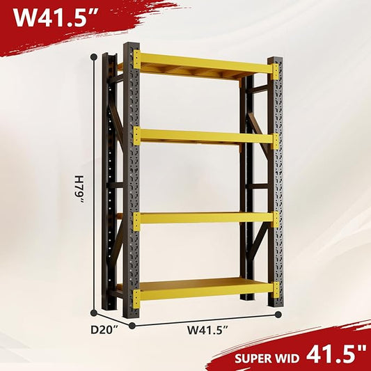4000lbs Garage Shelving Heavy Duty, 4-Tier Adjustable Metal Shelving, Garage Storage Shelves for Warehouse, Pantry, Basement, 41.5" W X 20" D X 79" H (Black+Yellow, 41.5x20x79)