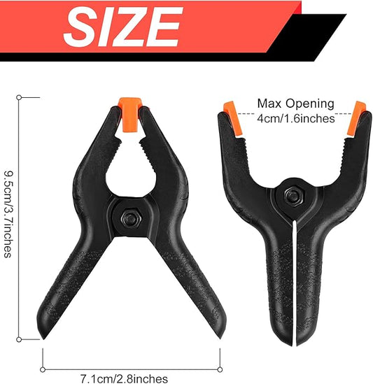 12 Pack Plastic Spring Clamps, 3.5inch Small Heavy Duty Clips for Crafts, Backdrop Stand, Woodworking, Photography Studios (Black)