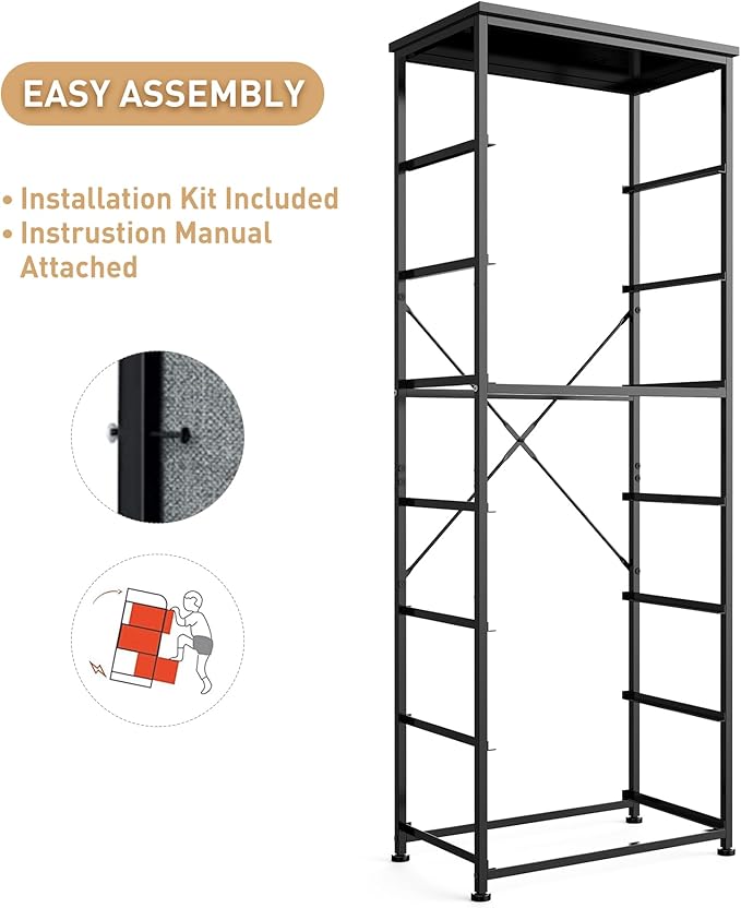 Tall Fabric Dresser for Bedroom, Vertical Storage Organizer Tower with 7 Drawers, Chest of Drawers with Bins, Steel Frame, Wood Top for Bedroom, Closet, Entryway Grey