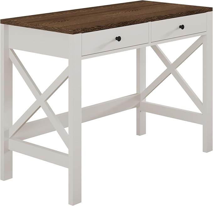 ChooChoo Computer Desk Study for Home Office, Modern Simple 40 Inches Desk with Drawers, Makeup Vanity Console Table, Soft White