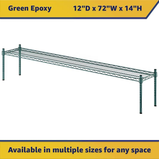 12" x 72" x 14" Green Epoxy Wire Storage Shelf, Dunnage Rack, Commercial 1 Tier Small Shelf