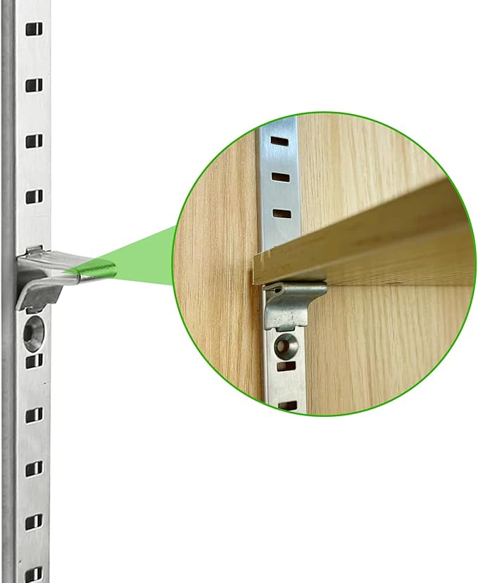 Bueyfolt 20 Sets 17 Inch Pilaster Shelf Brackets, Adjustable Mortise Mount Shelf Rails with 3 Pilaster Clips and Screws for Wall Shelving System