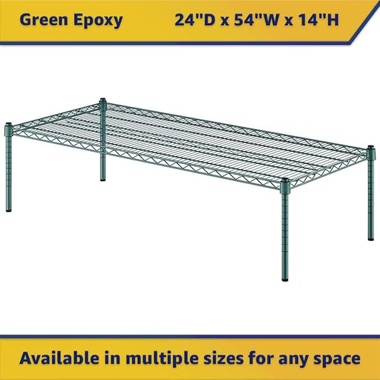 24" x 54" x 14" Green Epoxy Wire Storage Shelf, Dunnage Rack, Commercial 1 Tier Small Shelf