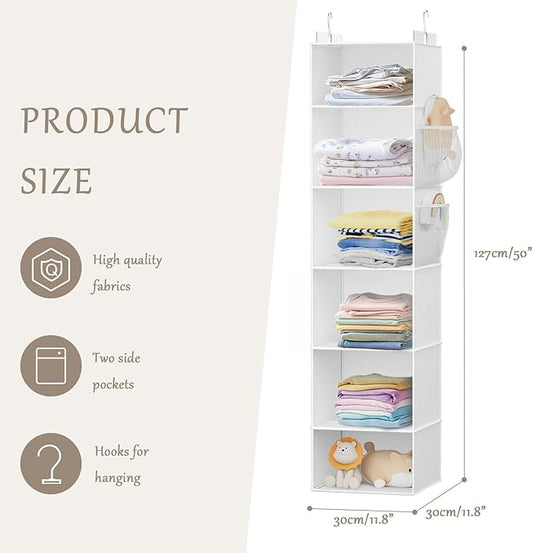 VERONLY Hanging Closet Organizer and Storage with Bamboo Support, 6-Shelf Closet Hanging Storage Shelves, Closet Organizers Easy Mount Foldable for Bedroom
