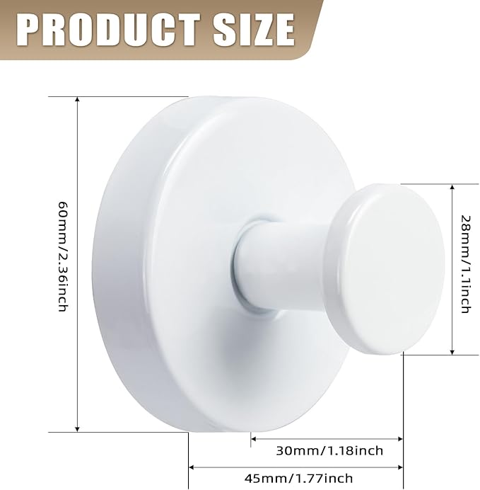 Suction Cup Hooks for Shower No-Drill Bathroom Hooks for Towels, Robes, Loofah Mountable on Bathroom Walls, Kitchen, Glass, Mirrors, Tile and Smooth,Non-Porous Surfaces (2, White)