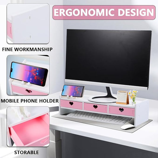 1pc Monitor Stand Monitor Table Monitor Decoration Screen Enhancement Organizer Desk Stand Stand for Desktop Monitor Riser with Organizer Conputer PVC Pink