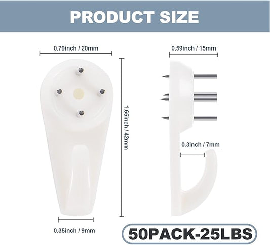 30 PCS Picture Hangers Hanging Kit, Heavy Duty Hooks for Stucco/Concrete/Hard Walls Without Drilling, Invisible Nail&25 LBS Weight Load 1 (Standard, 30)