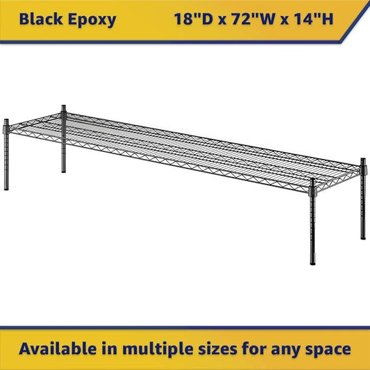 18" x 72" x 14" Black Epoxy Wire Storage Shelf, Dunnage Rack, Commercial 1 Tier Small Shelf
