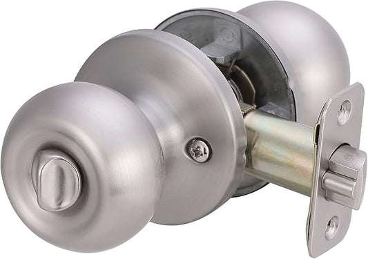 Amazon Basics Exterior Door Knob With Lock, Coastal, Easy to Install, 2 Keys, Satin Nickel