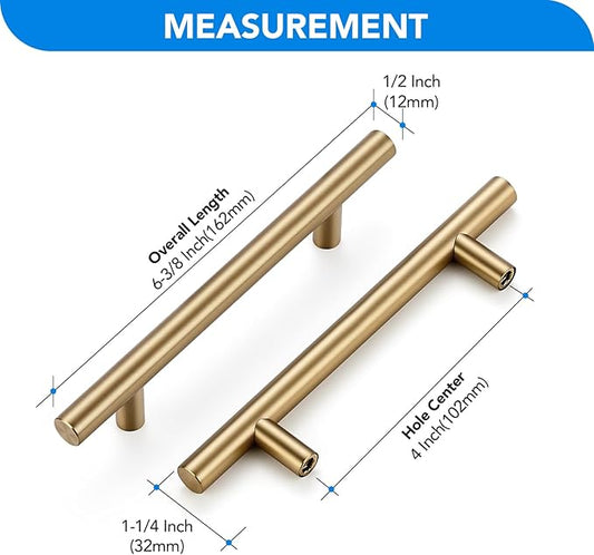 Champagne Bronze Cabinet Handles 4 Inch Hole Center Stainless Steel Drawer Pulls for Cabinets, Dresser, Bathroom 30 Pack