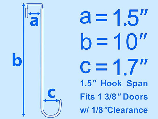 Over The Door Metal Hooks with Plastic Coating 10" Fit 0.5" to 1 3/8" Door 4 Pcs Heavy Duty Single Towel Robe Rack Wreath Bathroom Shower Hanger Shoe Organizer Ironing Board Long White