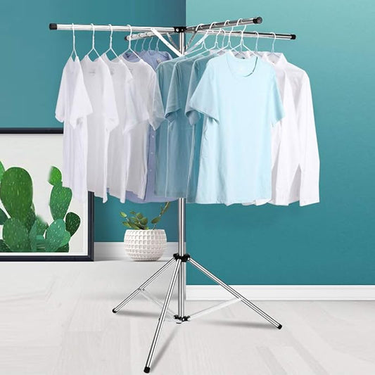 Collapsible Clothes Rack Foldable Portable Space Saving Clothes Drying Rack High Capacity Stainless Steel Laundry Drying Rack with 4 Branches