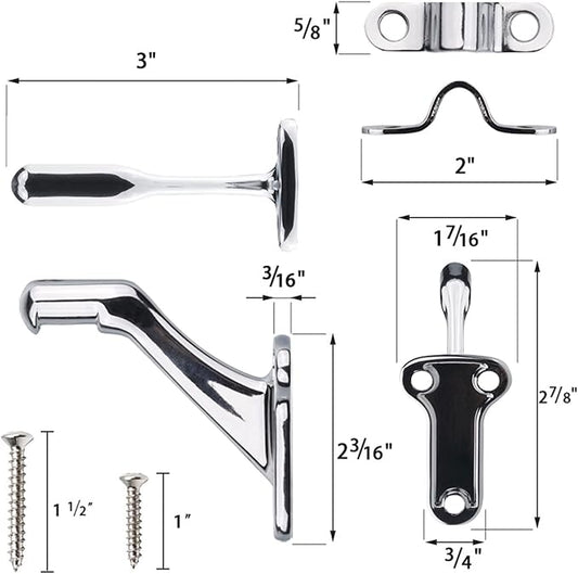 Triumph Hardware,3 Pack,3" Heavy Duty Handrail Bracket Polished Chrome,Stair Railing Bracket