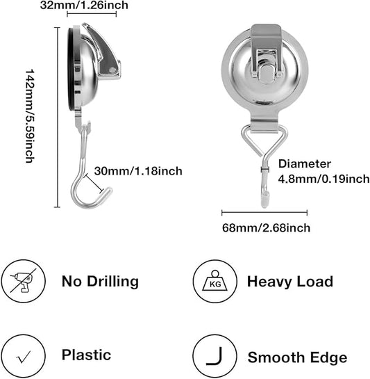 Heavy Duty Vacuum Wreath Cup Adhesive Hook,Hanging 13 lbs Robe Towel Hooks, Super Suction for Kitchen,Bathroom and Restroom (Round Silver, 2Pack)