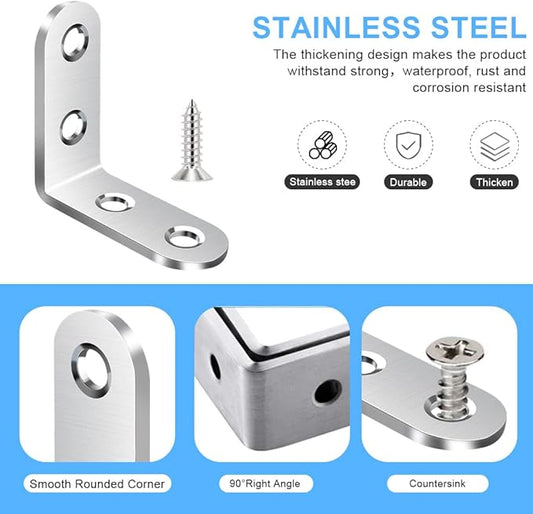 18PCS L Bracket, Stainless Steel Corner Brace for Wood, Metal Right Angle Bracket for Furniture with 72PCS Screws (1.57 x 1.57 inch)