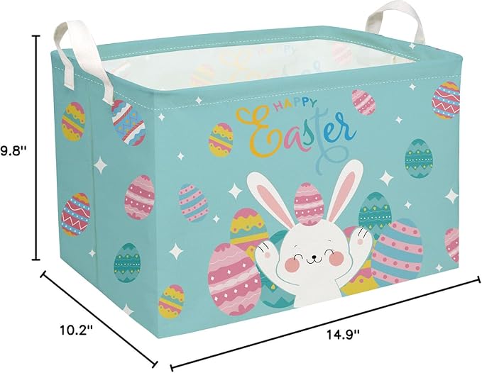 Essme Rectangular Easter Basket, Kids Storage bin Organizer with Handles for Easter Decor,Shelf Basket,Toy Organizer,Easter Gift.(Rabbit Easter Eggs)