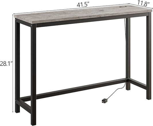BOFENG Narrow Console Table with Outlet,Thin Sofa Table with Charging Station,41.5 Inch Small Entryway Table,for Hallway,Bedroom,Living Room,Foyer,Grey