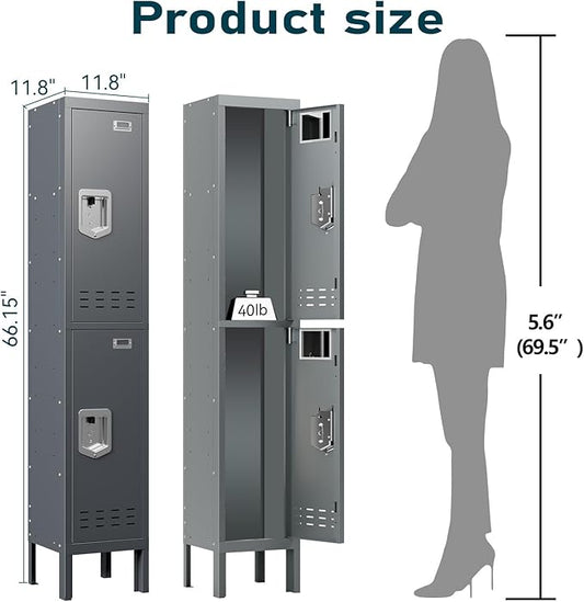 Metal Lockers - 66" Height Steel Lockers for Employees with 2 Door Storage Locker with Card Slot for Employees Gym School Home Office Garage - Assembly Required