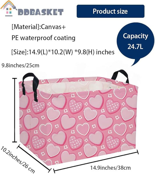 Rectangular Valentine's Day Baskets,Heart Basket,Pink Girls Basket Kids Storage Bin Love Room Decor for Home.(Sweet heart)