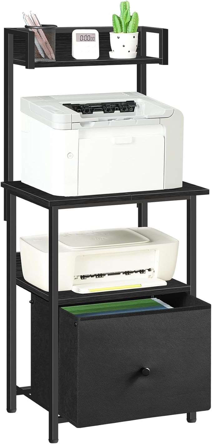 Printer Table with Storage, Home Printer Stand with File Cabinet, Fits A4/Letter Size Files, Printer Cabinet with Large Tabletop, Display Shelf, for Home Office, Black PTBK3501