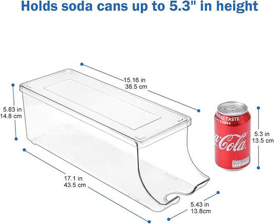 Puricon 2 Pack Soda Can Organizer Dispenser for Refrigerator, Plastic Canned Food Pop Beverage Container Holder Storage Bin with Lid for Freezer Rack Pantry Cabinet Cupboard Kitchen -Standard