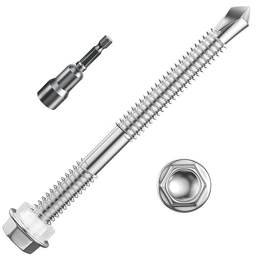(120Pcs)#12×3" Hex Washer Head Self Drilling Screws, 410 Stainless Steel Metal SheetScrews,TEK Screws, Self Tapping Screws,Extensions Extra Long
