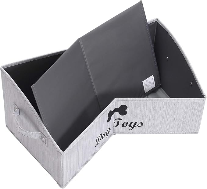 Linen-cotton blend Dog Toy Box - Organize Toys, Blankets, Leashes, Gray