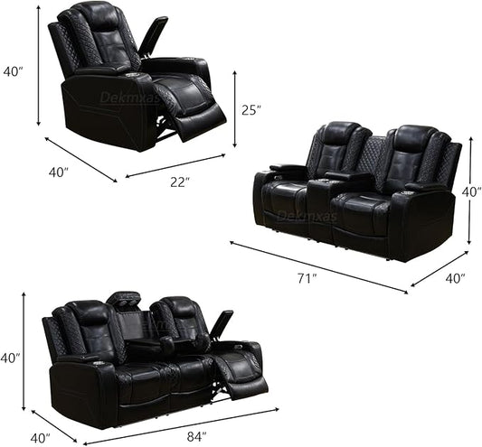 Living Room Furniture Sets, Power Reclining Chair Set, Brown Breathing Leather Power Recliner Sofa Chair with 1 Recliner Seat/Cup Holder/LED Light/USB Port for Office, Rv Car